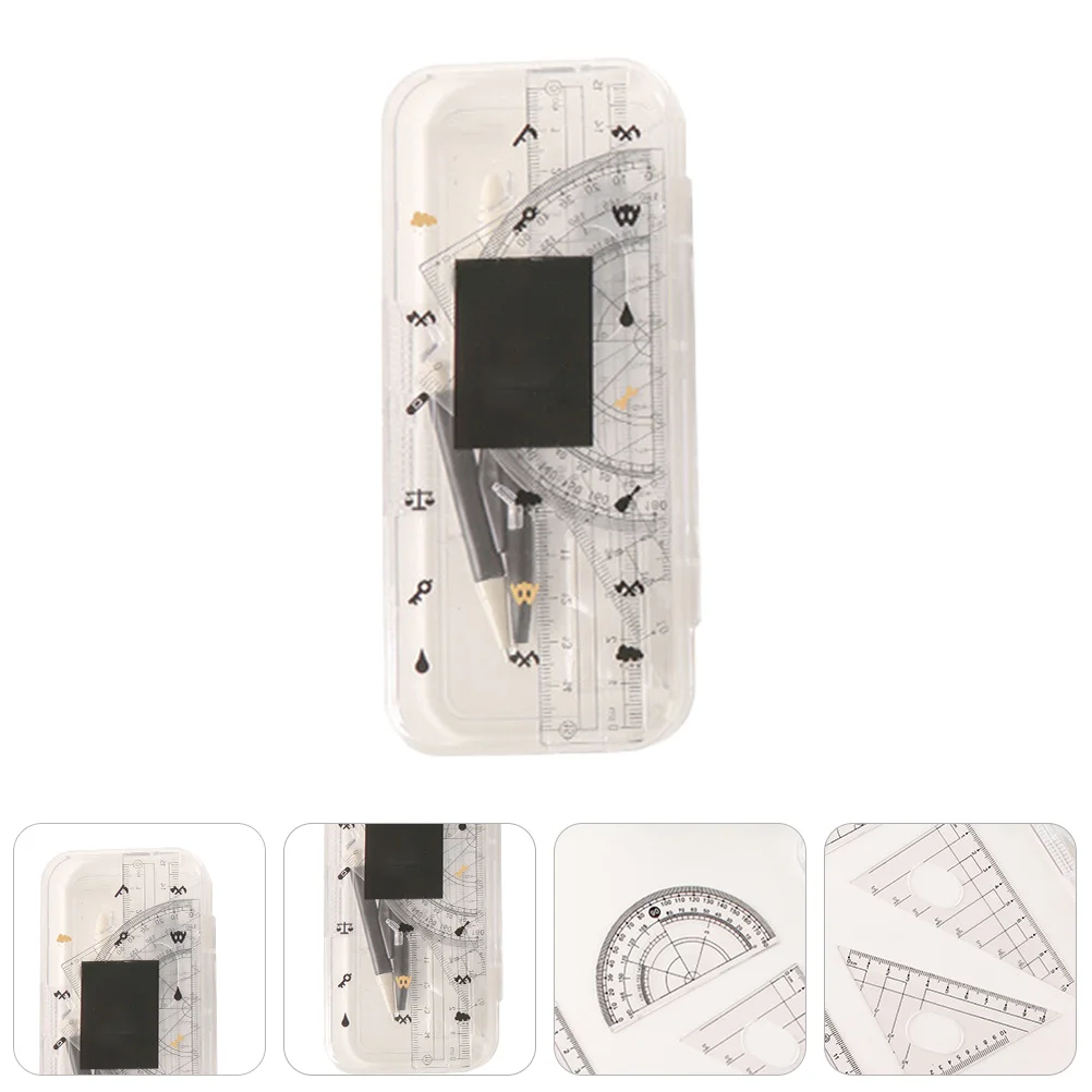 Compass Set Student Ruler Folding Plastic Locating Triangle Geometry Drawing Kit