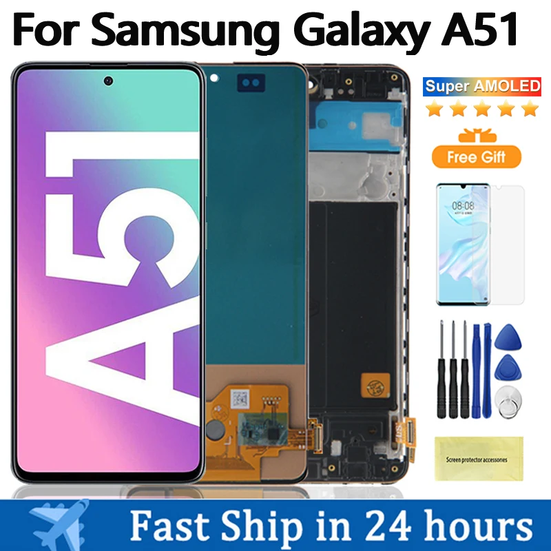 A51 Display For Samsung Galaxy A51 LCD Display Touch Screen Digitizer OLED For Samsung A515 SM-A515F LCD Screen Assembly Replace