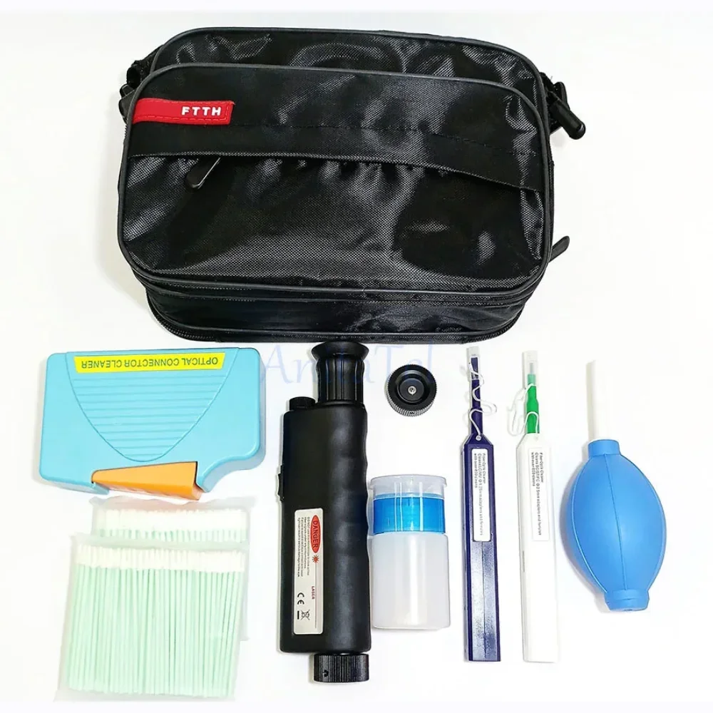 Kit d'outils de nettoyage de fibres 2026 / Kit d'outils FTTH optiques pour le test de réseau avec microscope d'inspection de fibres, stylo de nettoyage et écouvillon en coton