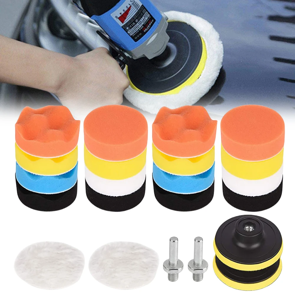 22Pcs 3 Inch Buffing Waxing Clean Polish Washable Car Polisher Pads Kit Reusable Wool Fiber for Auto Motorcycle Remove Scratches