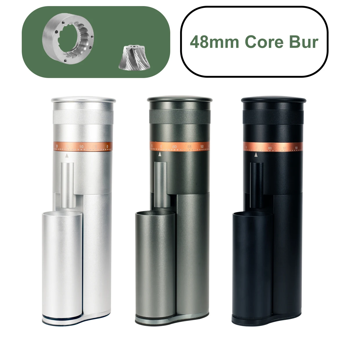 Electric Coffee Grinder 48MM Espresso Cone burr Stepless Fineness Adjustment Cold Brew Bean Grinder Black Sliver Gray