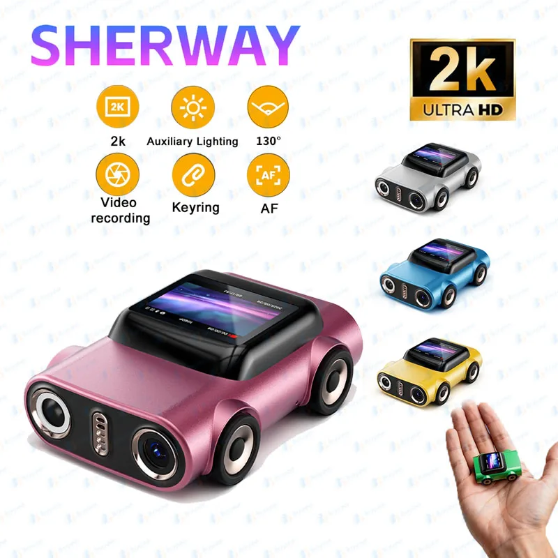 

Mini Camera 2K Keychain Camera Video for Kids Car Shaped 0.96inch Screen Light Thumb Camera Outdoor Action Pocket-Sized Gift