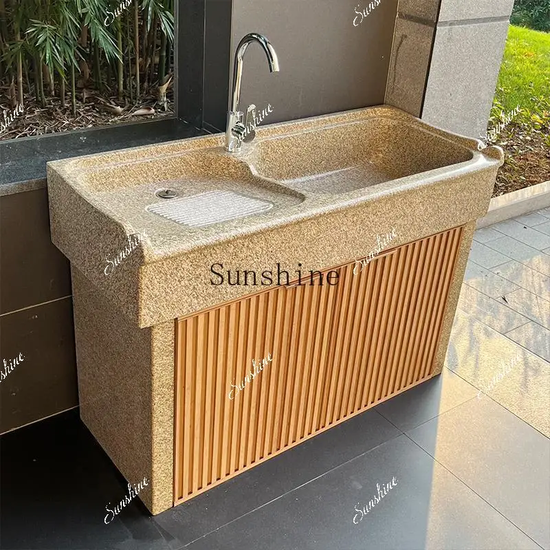 Outdoor courtyard granite washbasin with washboard Dali natural integrated sink FT