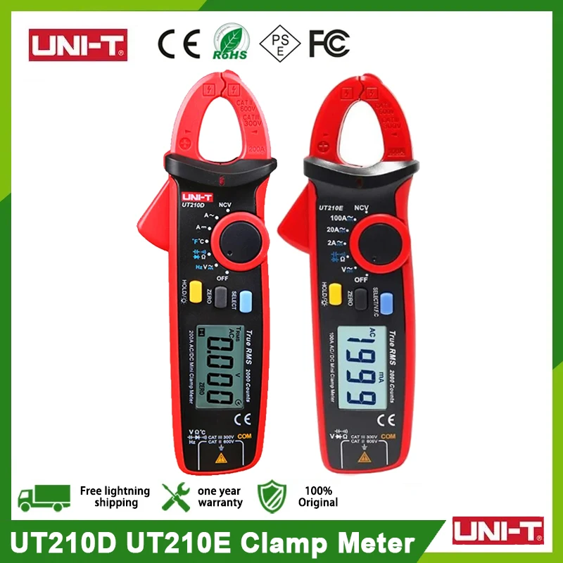 UNI-T UT210D UT210E Mini Clamp Meter NCV True RMS AC/DC Current Voltage Auto Range VFC Capacitance Non Contact Multimeter