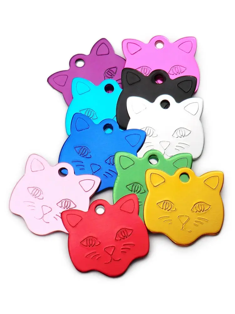 20Pcs Cat Face Anodizing Dog Pet ID Tag Engraved  Name Pendants For  Supplies Blank Metal Aluminum Plate Back Home