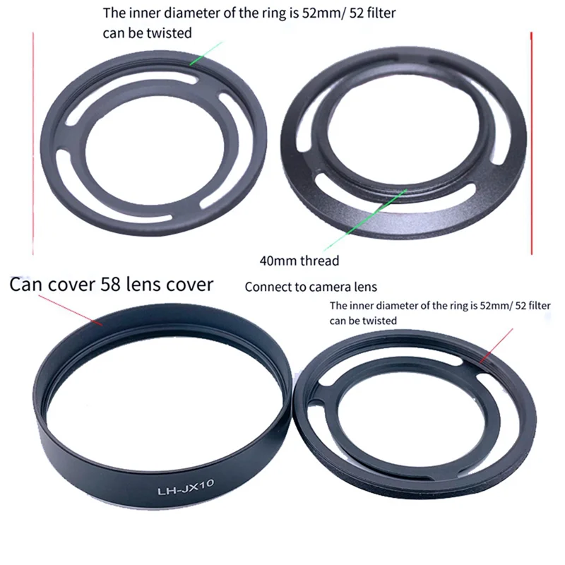 Capa de lente de câmera destacável compacta de metal oco elegante para câmera Fuji X10/X20/X30