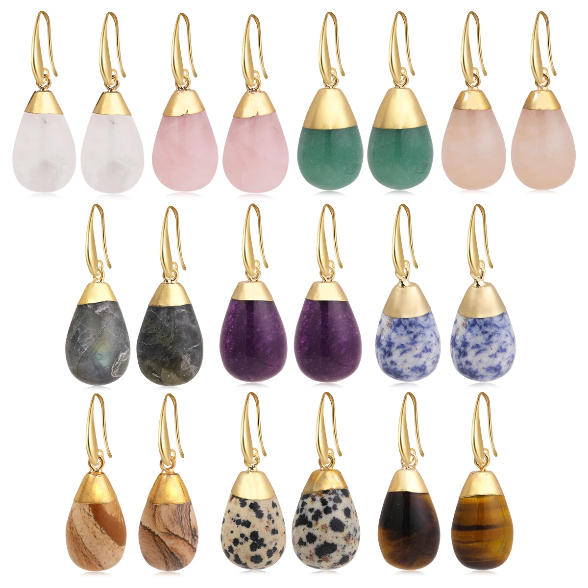 

Ladies Earrings Natural White Crystal Amethyst Labradorite Healing Energy Stone Simple Fashionable Style Jewelry For Women Girl