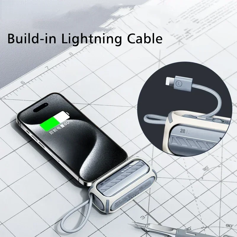 5000mAh Mini Power Bank With Cable PD20W Type-C External Spare Battery Fast Charger Portable Small Powerbank For iPhone Samsung