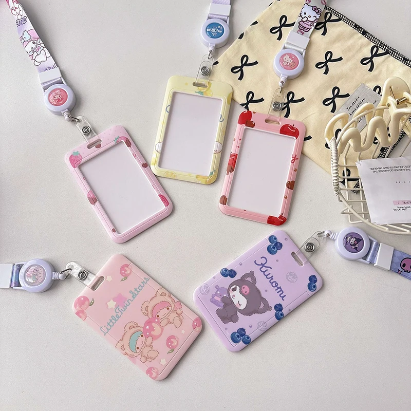 Выдвижной держатель для ID-карт Sanrio: милые Мелоди и Куроми, бейдж-роллер для студентов, портативный чехол для школьных ID-карт для кампуса и офиса