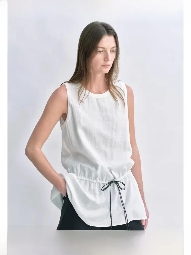 

Planites Vol7 Textured Lin Lyocell Double Color Dstring Casual Vest Top Comfortable Loose Fit Summer Faion Ladies' Clot...