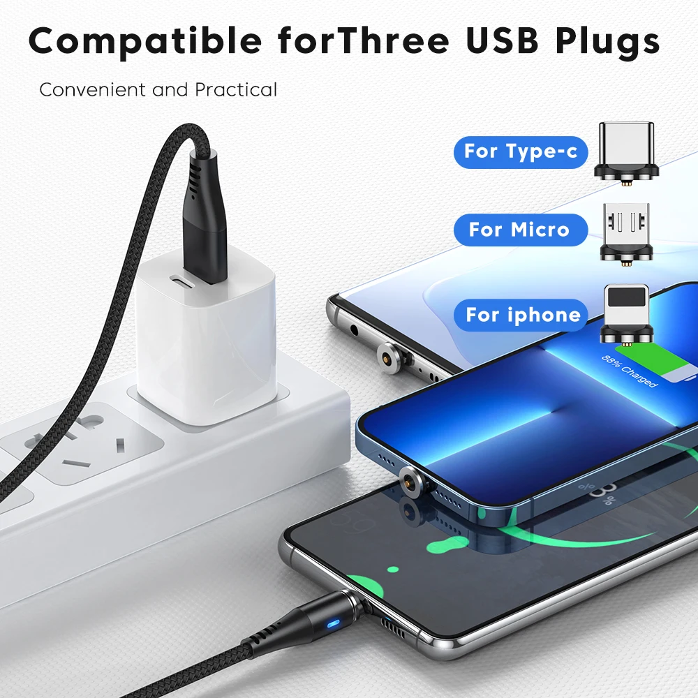 AUFU-Cable de carga USB magnético LED tipo C, cargador de teléfono magnético, Micro USB para iPhone 11, 12 Pro Max, Xiaomi