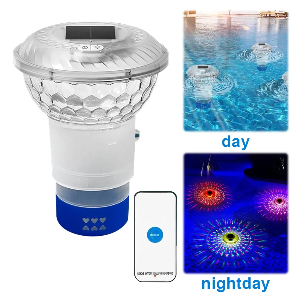 Solar Pool Chlorine Floater with Colorful Lights Floating Pool Chlorine Dispenser Chlorine Tablet Floater for Pool Spa Hot Tub