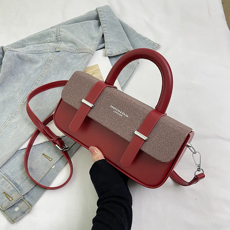 

Retro Women's Color Contrasting One Shoulder Bag Fashion Versatile Mini Square Handbags Temperament Commuter Crossbody Bag