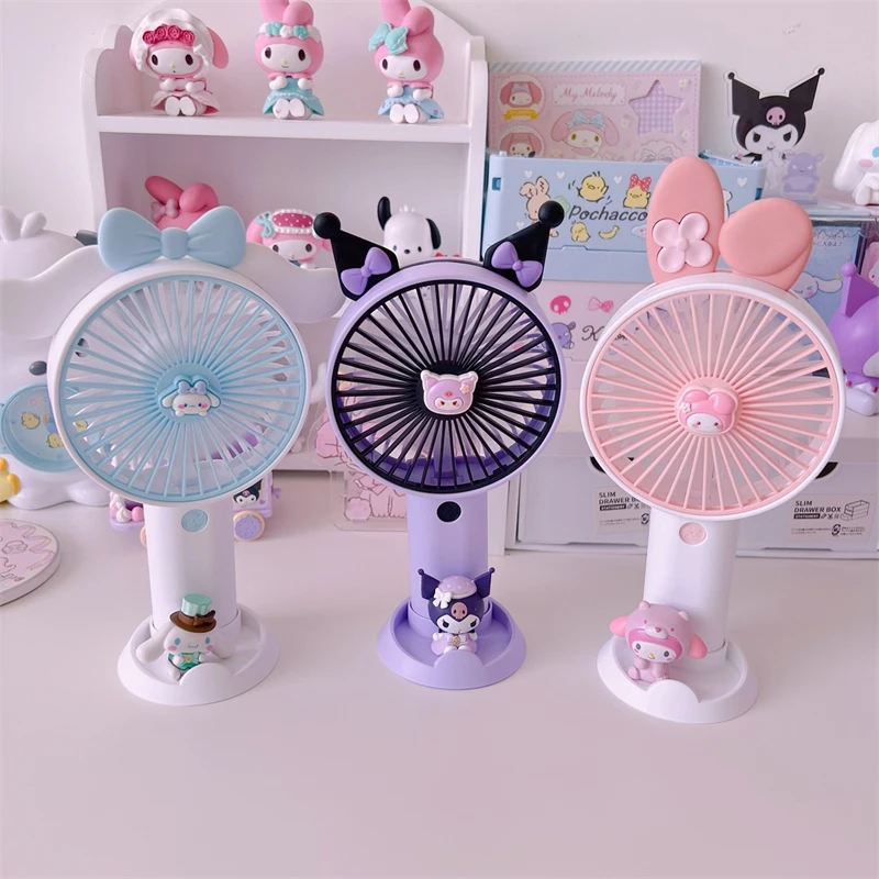 Sanrio MyMelody Kuromi Cinnamoroll Small Fan Kawaii Cartoon Anime Handheld USB Rechargeable Mini Fan Girl Portable Fan Gift