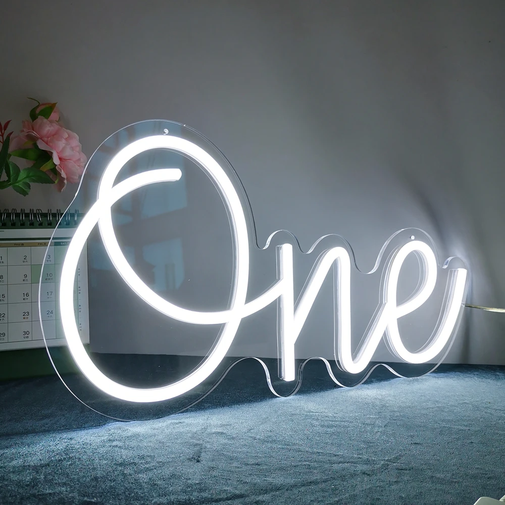 Dimmable LED Neon Sign 'ONE' for Baby's 1st Birthday Party Decor USB Powered Neon Light for Home Bar Stand Art Decoration