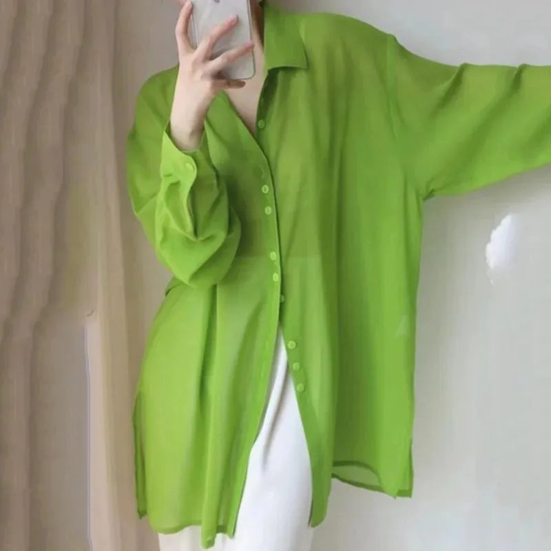 

Green Color Nice Long Sleeve Shirt Women Spring and Autumn New High-end Top Summer