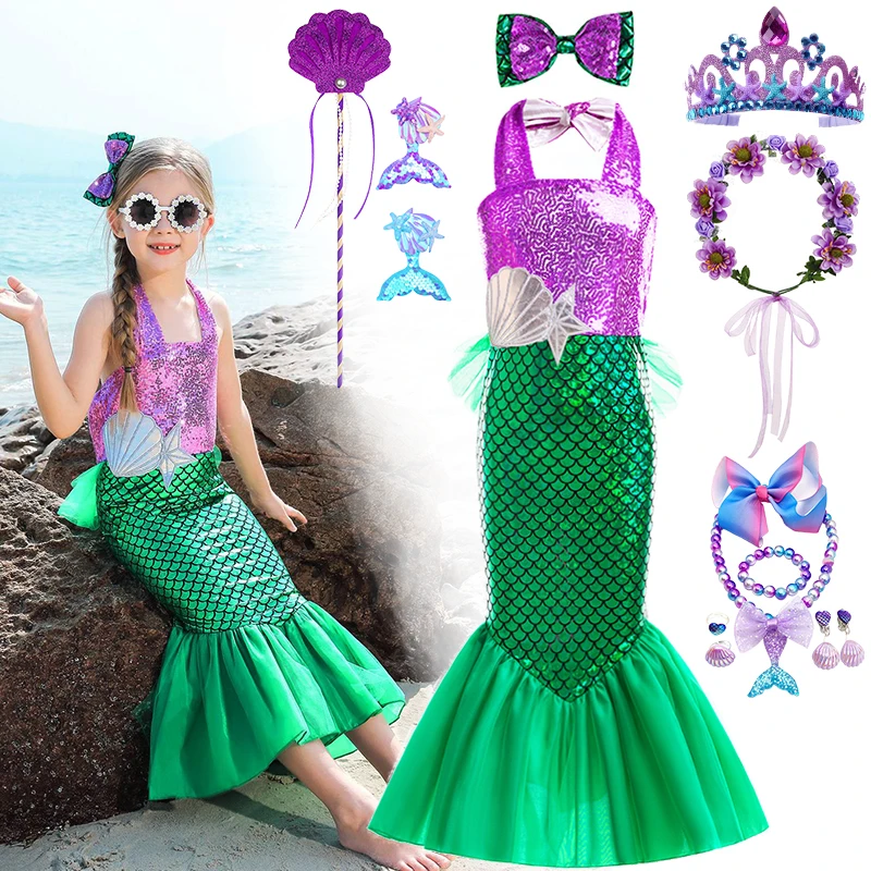 

New Summer Princess Mermaid Dress for Girls Cosplay Party Children Girl's Clothing 2 to 8 Years Old Holiday Elegant Kids Clothes