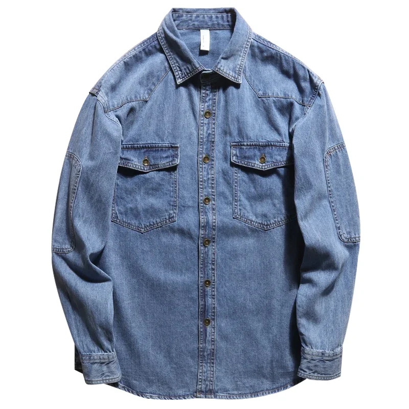 

Spring and Autumn New Shirt Coat Men's Loose Fashion Brand Long-Sleeved Denim Shirt Couple Thin Top