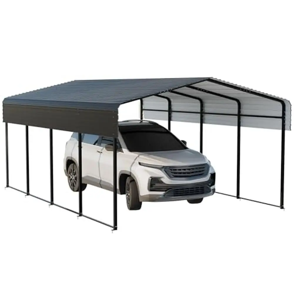 Metal Carport 13x20 FT Galvanized Steel Roof Heavy Duty Garage Outdoor Shelter Pickup Boat RV Dining Set Compatible Waterproof