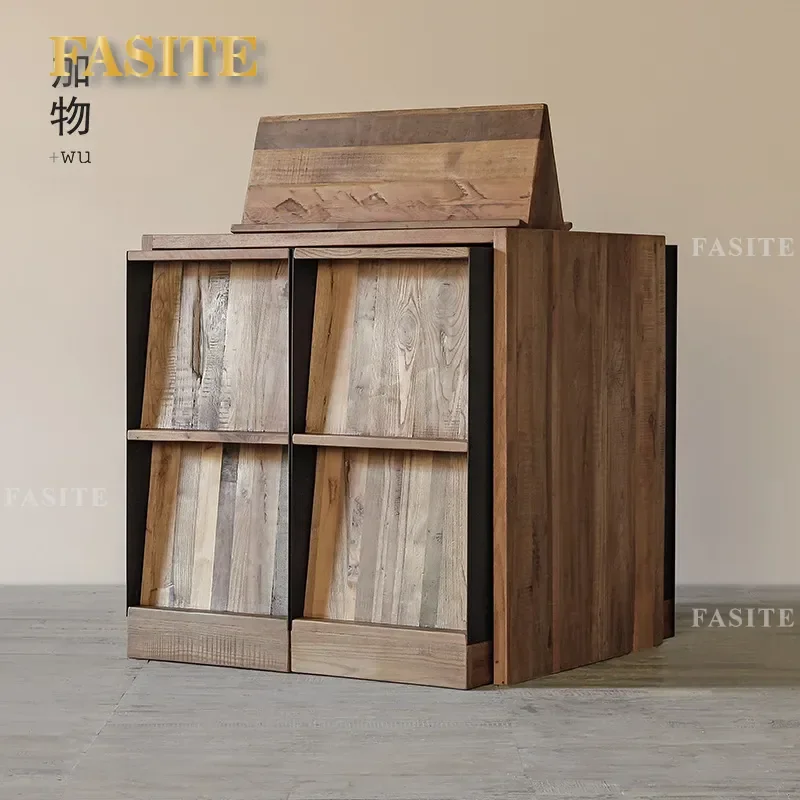 For Old Wooden Bookshelf Retro Newspaper Rack Bookcase Display Shelf for Cafe Home Decor