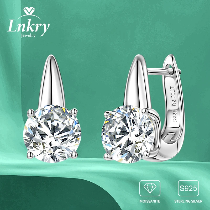 

Lnkry 8 мм 2 карата серьги-кольца с муассанитом из стерлингового серебра 925 пробы U-образные серьги с одним камнем для женщин корейские сверкающие ювелирные изделия