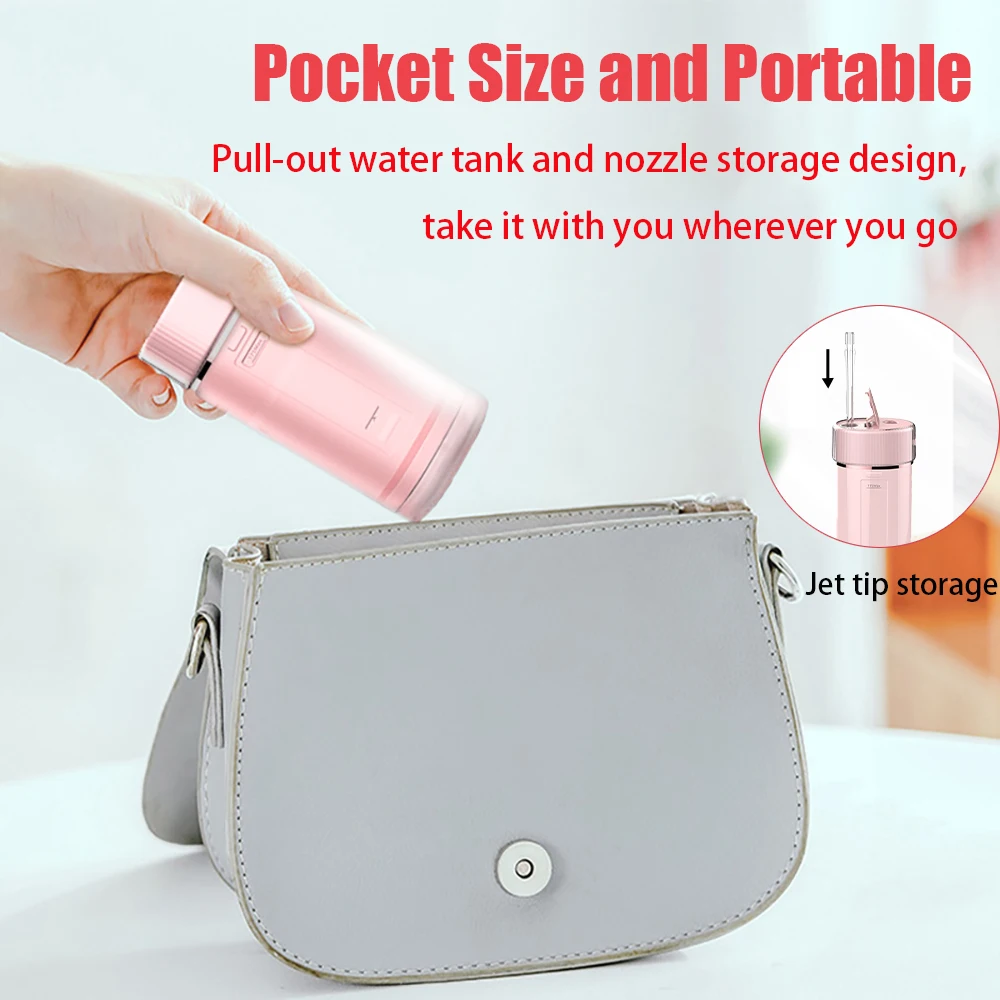 Portable Oral Irrigator Dental Water Jet Small Size for Travel Teeth Cleaner Tools 175ml Water Flosser Thread Device Pink White