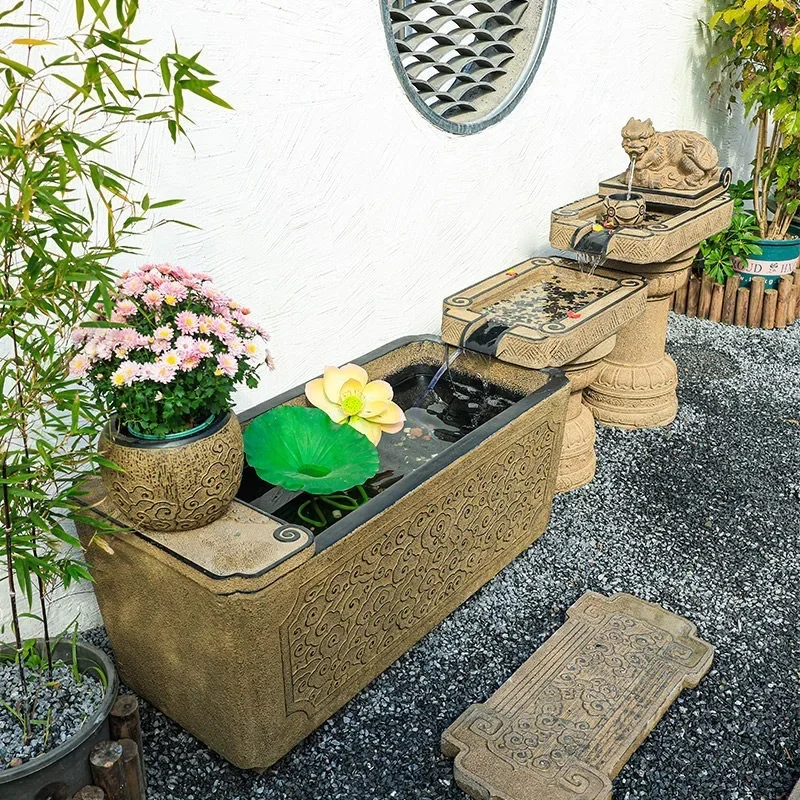 Outdoor fish pond landscaping courtyard floor-to-ceiling large water feature outdoor finished ornament