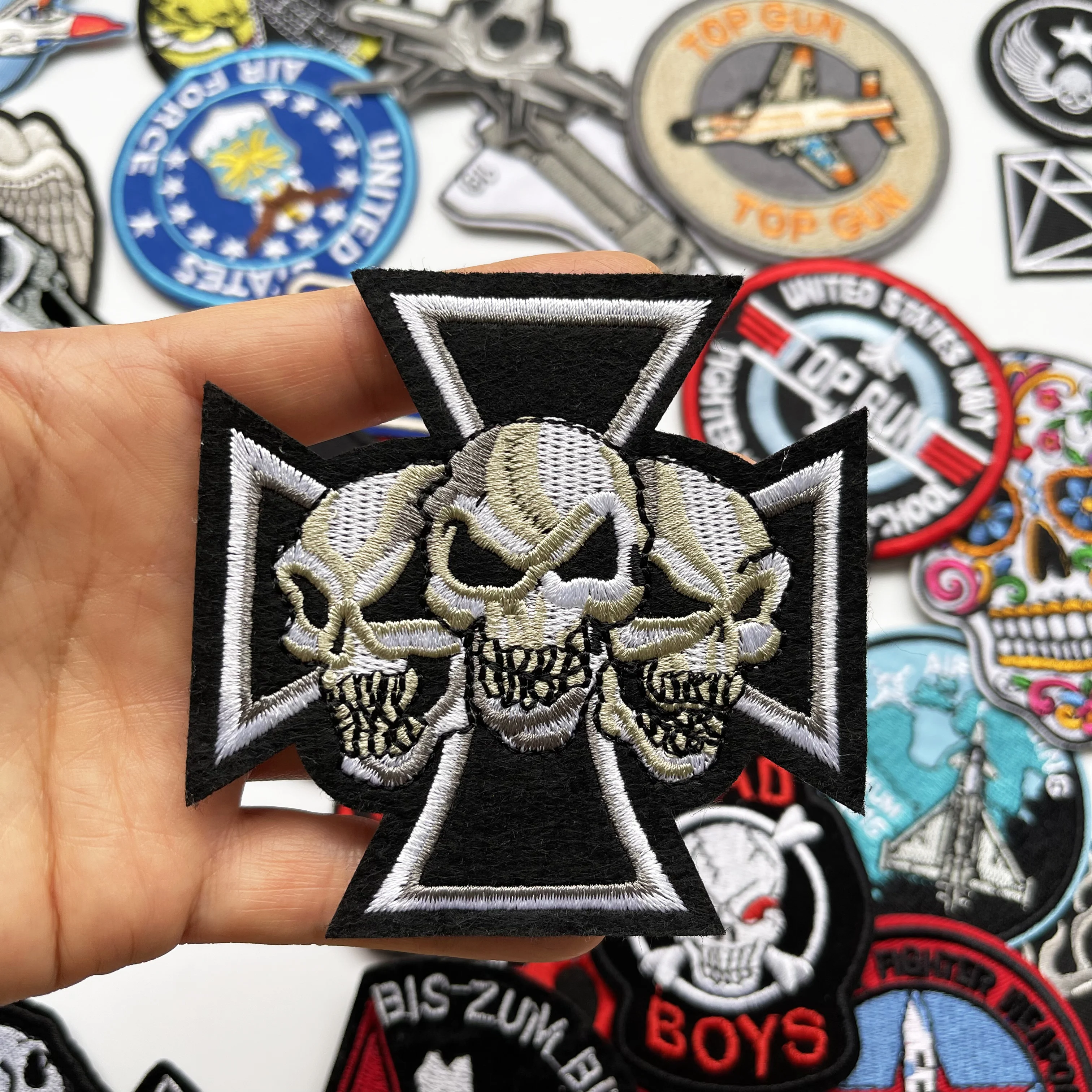 Skull Embroidered Patches For Clothing  Aircraft Skeleton Embroidery Patch Iron On Stickers Applique Patches for Jacket Clothes