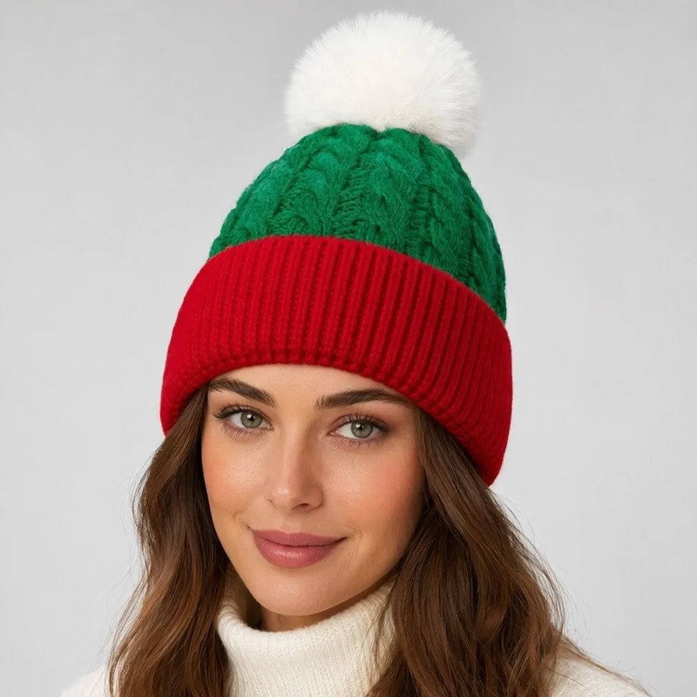 Gift Merry Christmas Hat Christmas Knitted Hat Green Red Crochet Santa Beanie Hat Warm Woolen Hat Striped Hat Happy New Year