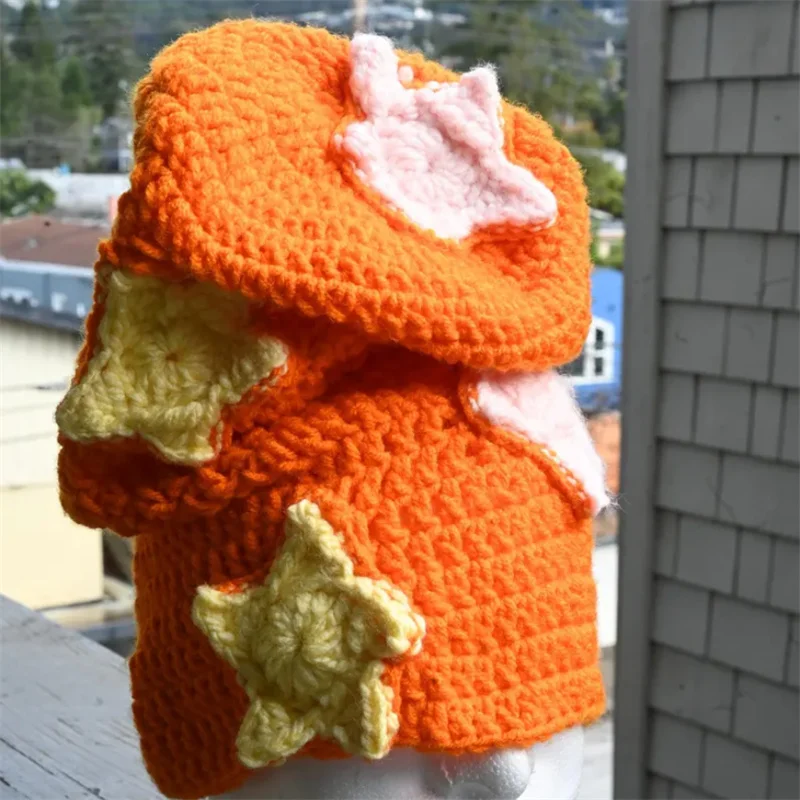 bonnet-en-crochet-jaune-creme-fait-main-avec-un-joli-nœud-bleu-chapeau-d'hiver-doux-en-tricot-texture-style-y2k-confortable