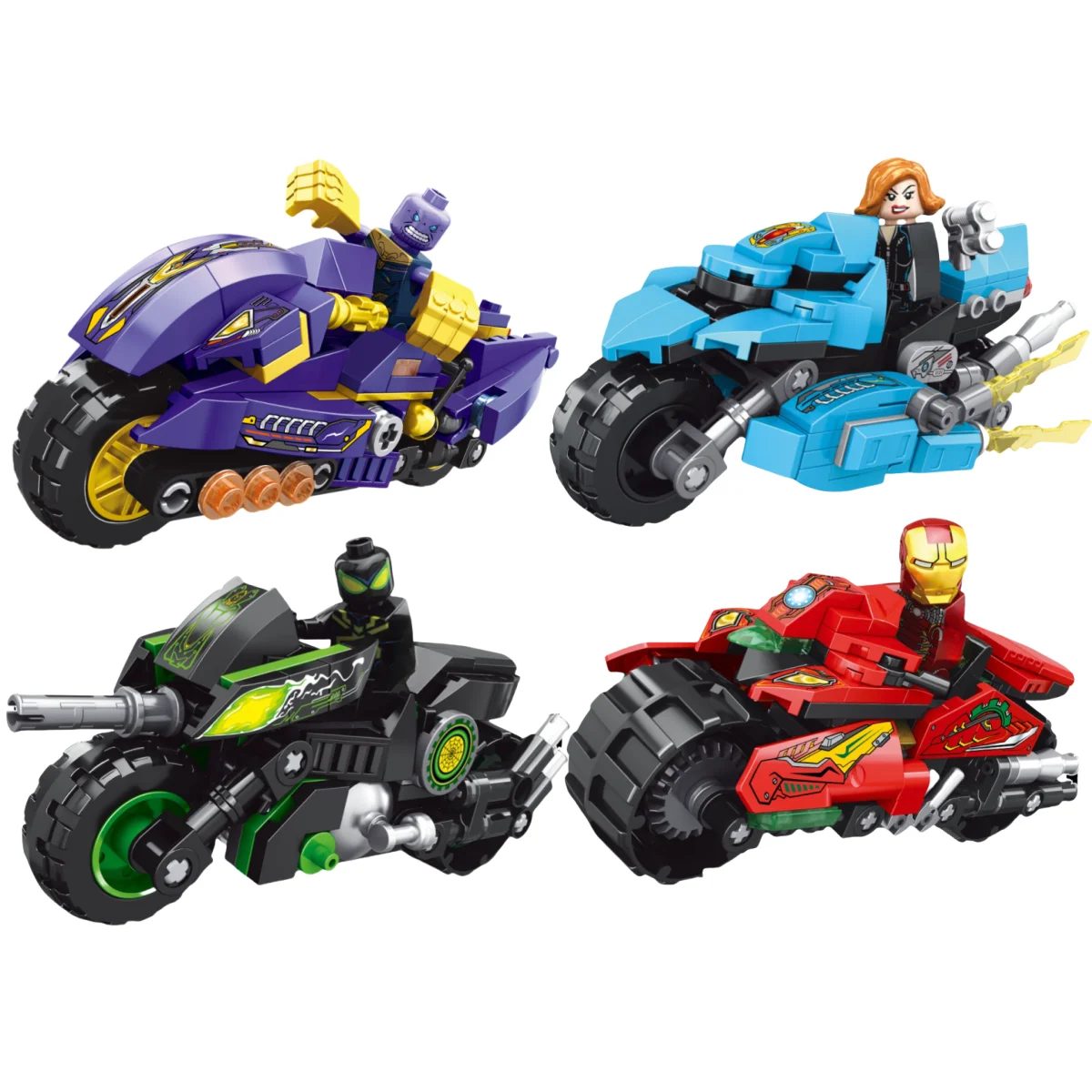 Motorcycle Building Blocks Mini Model Figures Compatible Disney Spiderman Iron Man Venom Captain Hawk Technic Armor Gift Toys