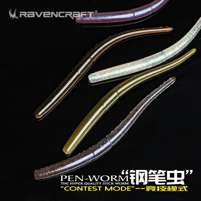 7/8pcs Ravencraft Pen-Worm Unleaded Wacky Worm 105mm/120mm Slow Sinking Soft Silicone Baits Trout Artificial Fishing Lure Pesca