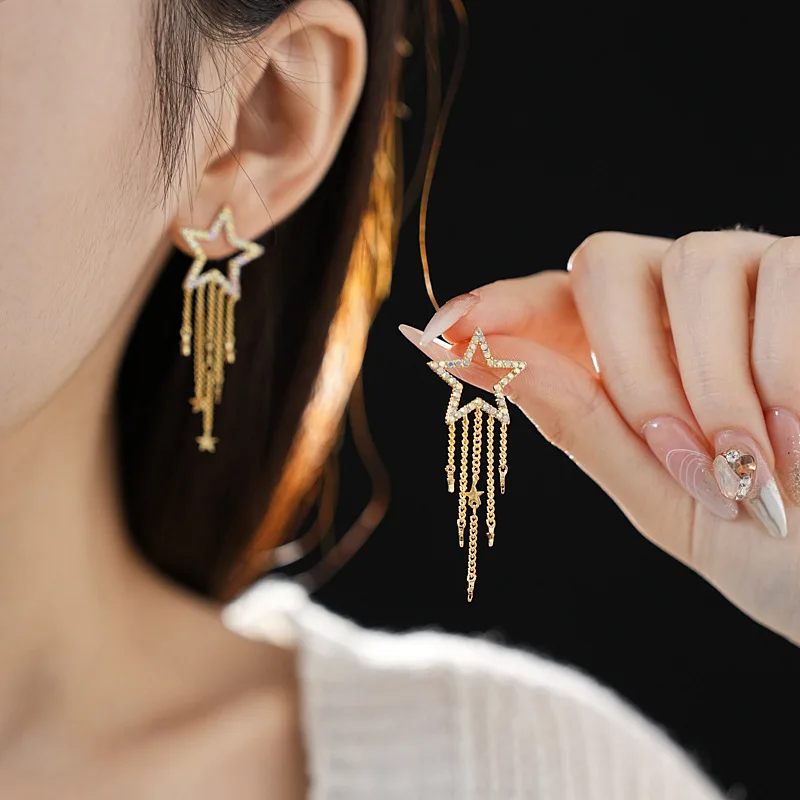 

Luxury Zircon Tassel & Star Drop Earrings | High-end Designer Fashion