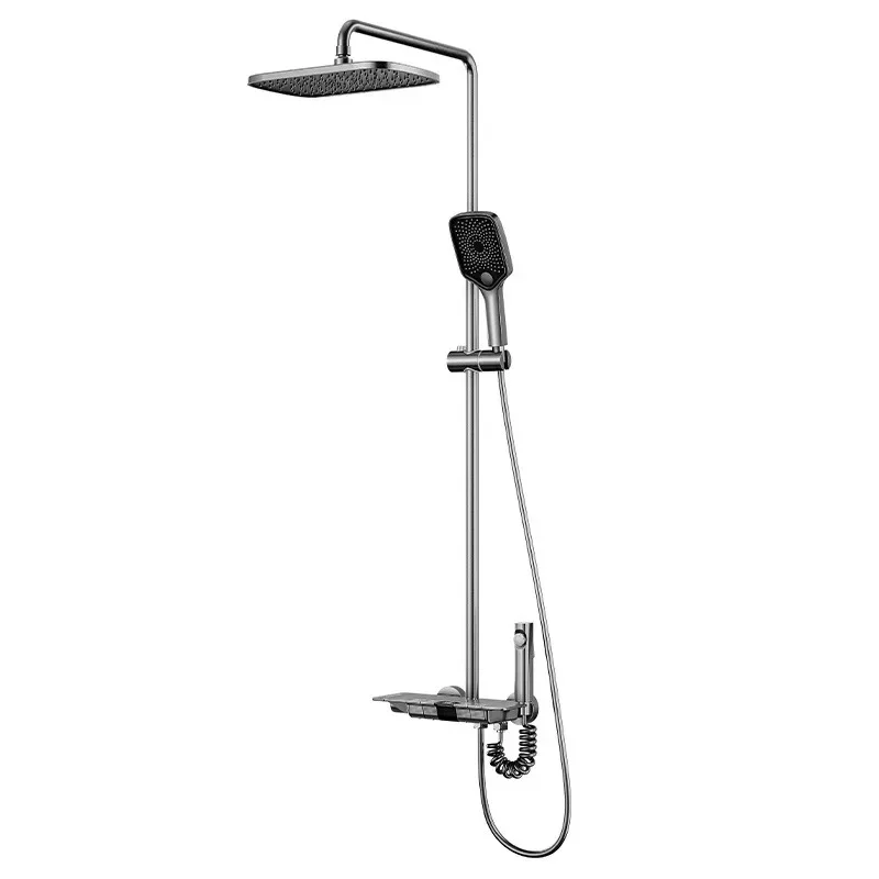 

Shower system with copper tube single hand faucet shower set smart Bathroom shower thermostat piano key led digital display