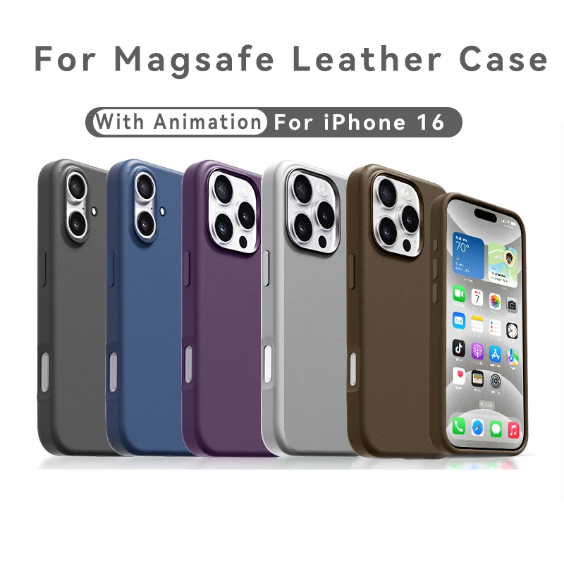 

Original Magnetic Animation Leather Case Magsafe for iPhone 16 Pro Max 16Pro Case with Wireless Charging