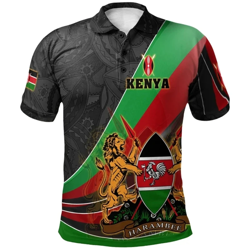 Kenya Map Flag 3D Printed Polo Shirts For Men Clothes National Emblem POLO Shirt Africa Dashiki Country Short Sleeve Boy Jersey