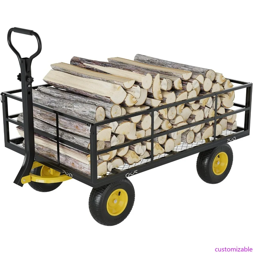 

Heavy-Duty 3-in-1 Steel Garden Cart with 1200 lbs Capacity, All-Terrain Tires, and Removable Mesh Side Panels