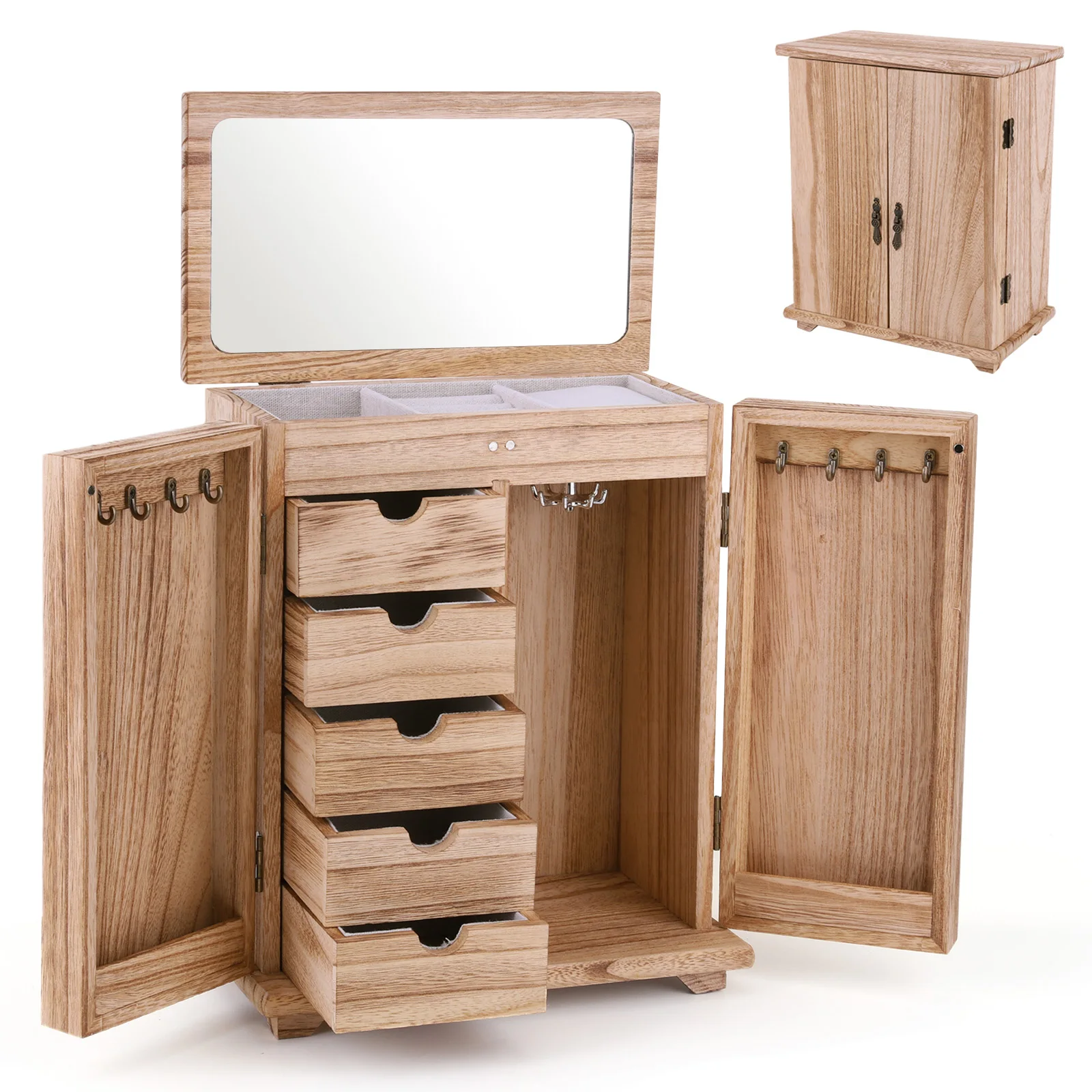 

Wood Jewelry Box Large Jewelry Organizer Box 5 Layer Jewelry Storage Box Vintage Style Jewelry Holder for Necklaces Earrings