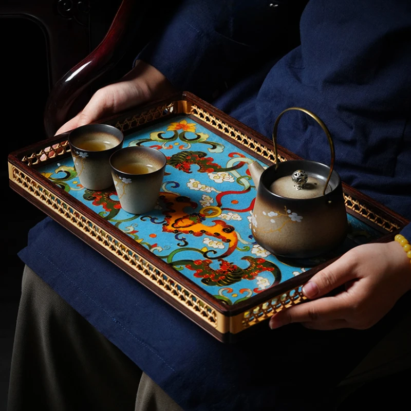 Red Santos Rose Wood Cloisonne Plate