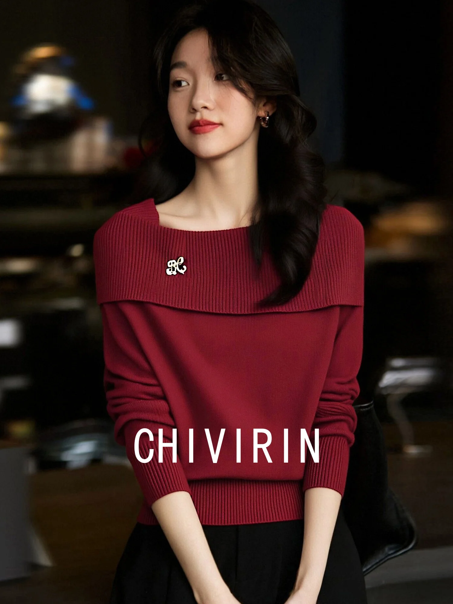 

Chanyun Ko Home Starlight Knitted Woolen Sweater Women's Classy One-oulder Autumn New Sle Warm Fing Long Sve Crew Ne
