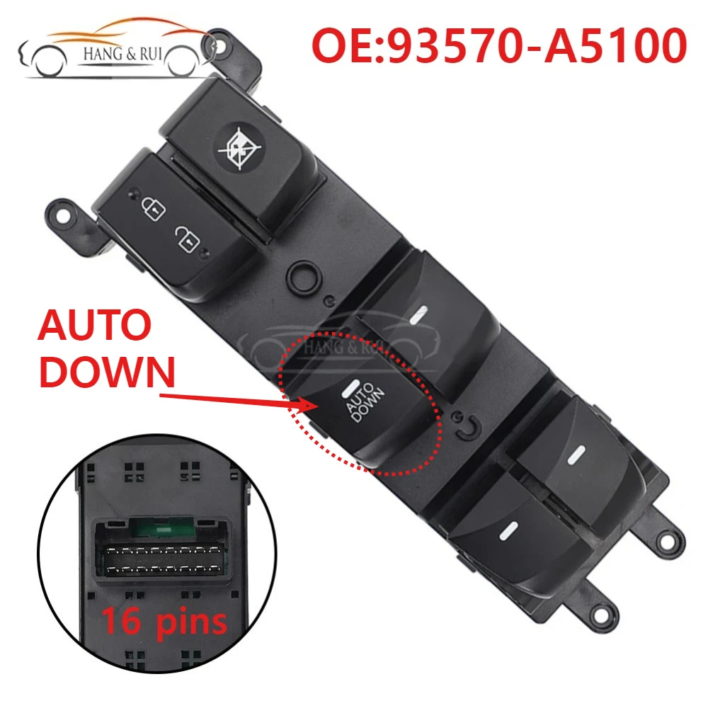 93570-A5100 Front Left Electric Power Window Control Switch for Hyundai Elantra 2014 2015 2016 I30 2013-2017 16 Pins 93570A5100
