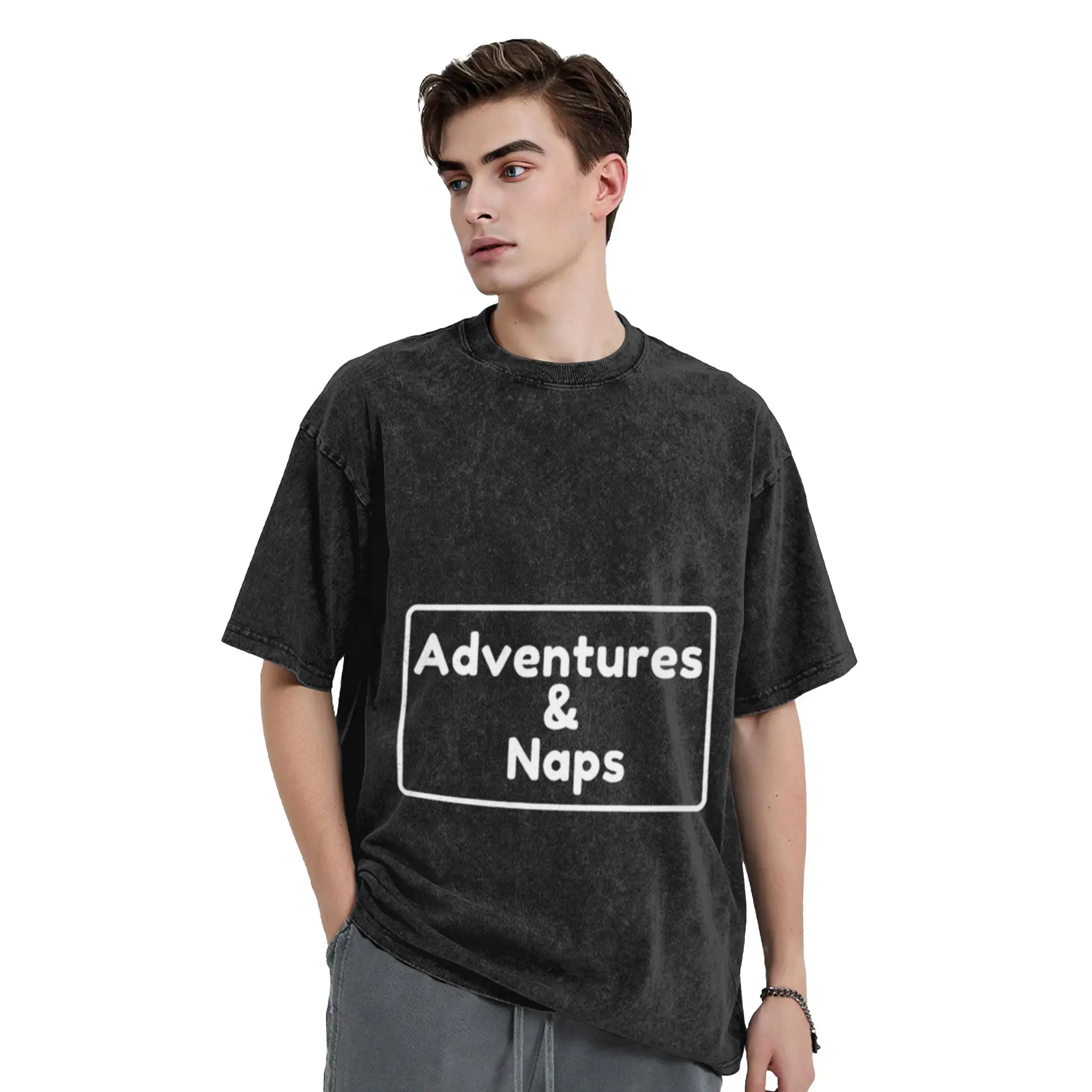 Adventures and Naps - Relaxing Outdoor Exploration Design Chic A T-Shirt Oversized Short Sleeve Men's Women's Cotton Tees Tops