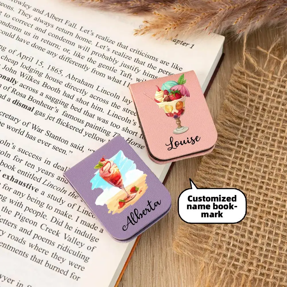 

1 personalized PU leather magnetic bookmark summer ice cream PU leather pages with magnetic buckles Book Fans Gift (Birthday/Gr