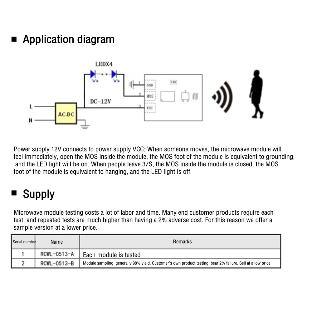 DC3-30V Microwave Radar Human Body Induction Switch Module Intelligent Induction Detector Can Be Directly Light Strip RCWL-0513