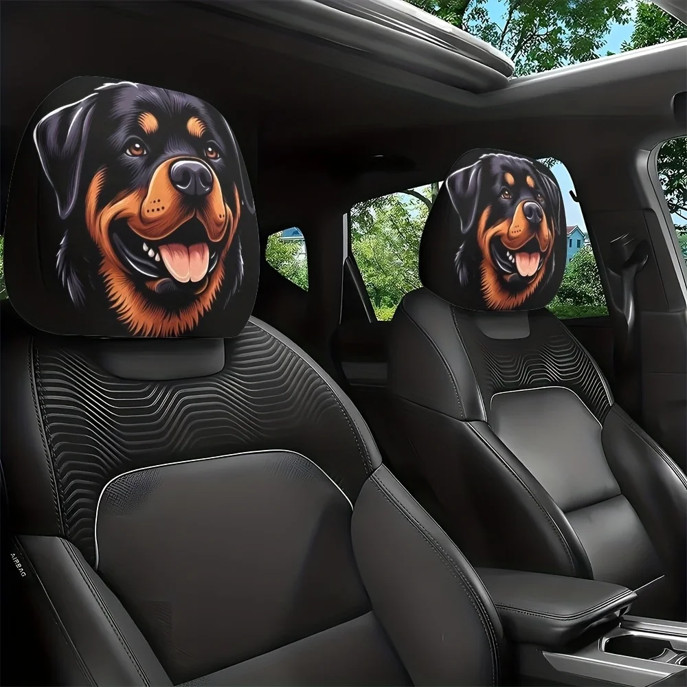 2pcs Car Headrest Covers Featuring a Realistic Rottweiler Design. Add a Touch of Personality to Your Car's Interior