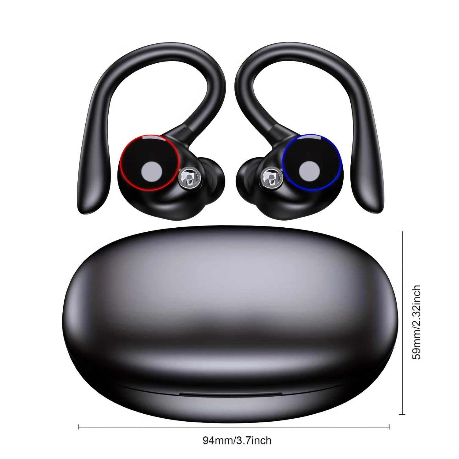 Wireless TWS Earbuds with Waterproof Sport Design & LED Battery Display Case - Over-Ear Stereo Headset with Earhooks Microphone 