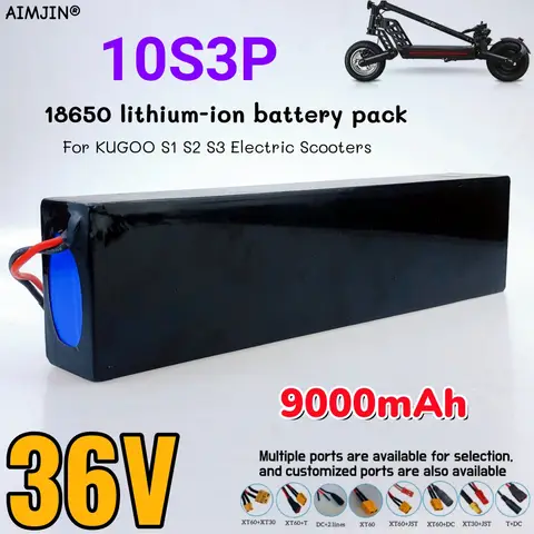 36V 10S3P 9000MAH 18650 Lithium Battery 250W-500W 42V 9.0ah Suitable For KUGOO S1, S2, S3 Electric Scooters Customizable Plug