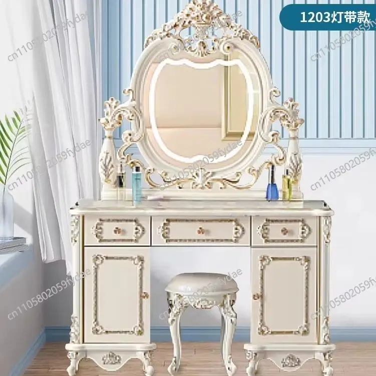 European Dresser with Lamp Bedroom New Ivory White Small Apartment Mini Modern Dressing Table Makeup Table