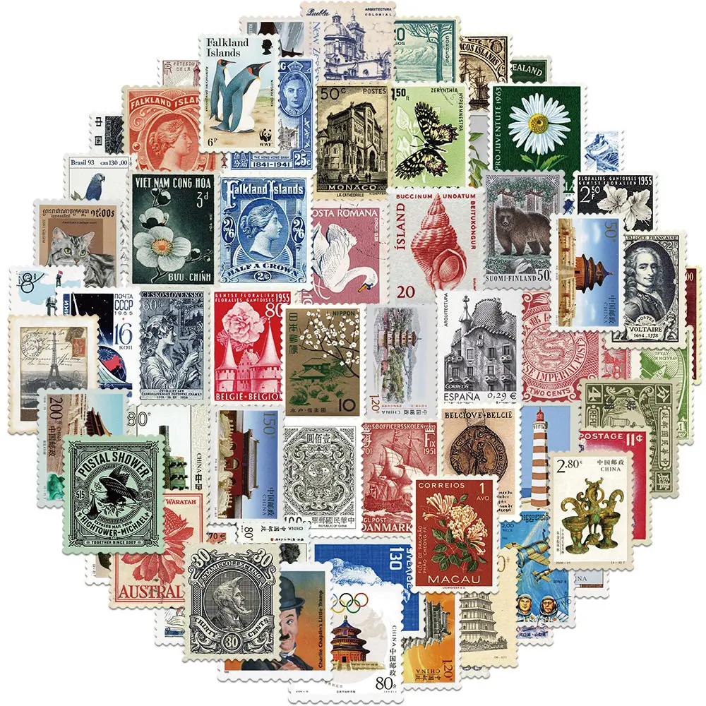 Europe-America 50 PCS Vintage Postage Stamps With Post Mark Desc Traveling DIY Stickers For Scrapbooking And Journaling