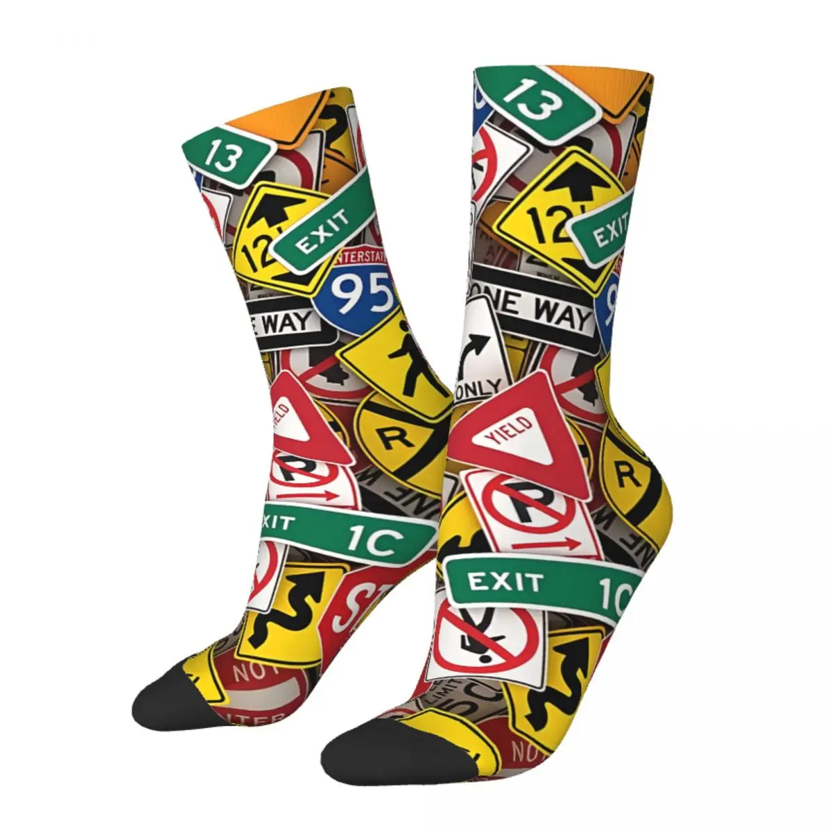 Happy Men's Socks US Road Signs Driving Instructo Retro Harajuku Hip Hop Novelty Pattern Crew Crazy Sock Gift Printed